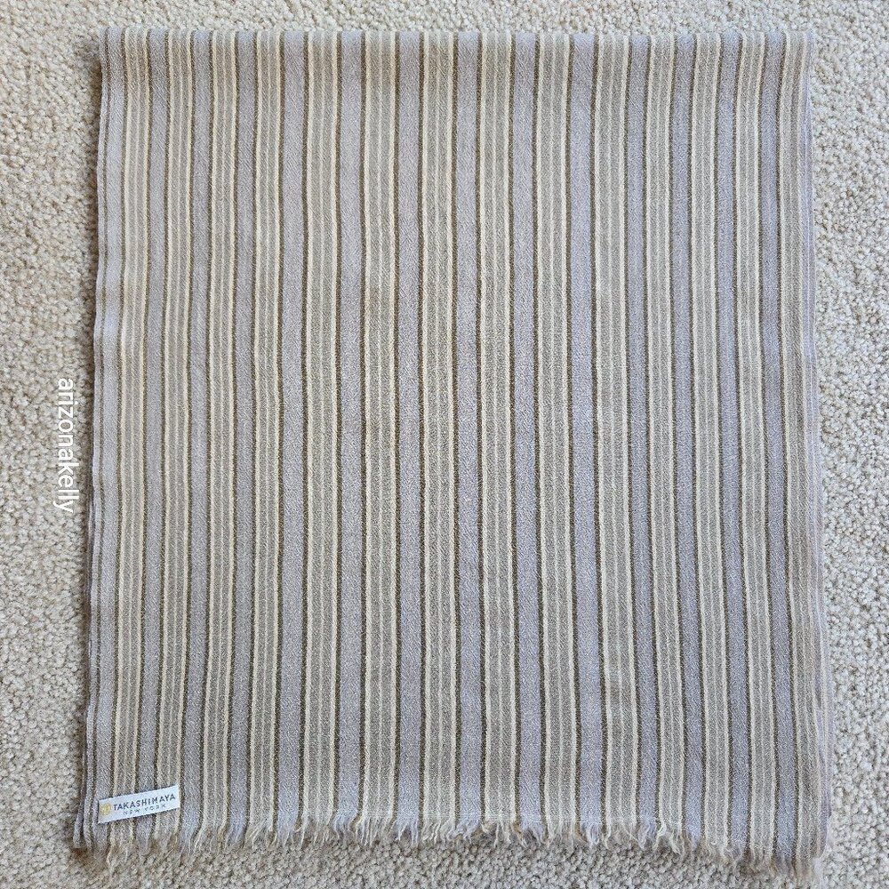 Takashimaya Cashmere Stripe Oblong Scarf